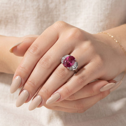 Pink Tourmaline Ring with Baguette Diamond Accents