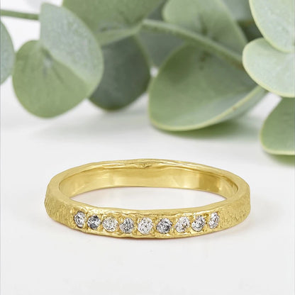 Rustic Gold Salt & Pepper Diamond Ring – Handmade Bridal Band