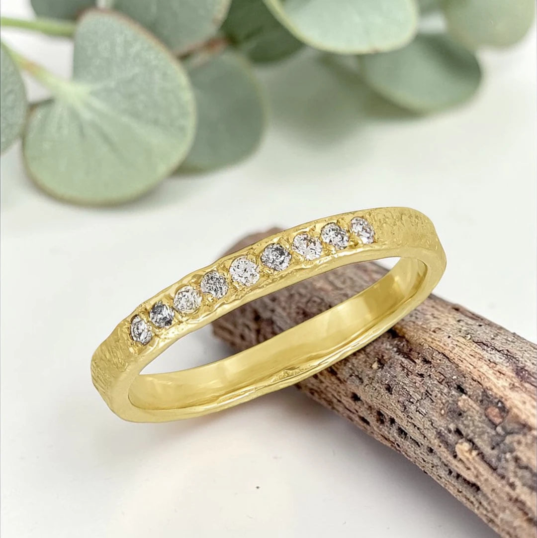 Rustic Gold Salt & Pepper Diamond Ring – Handmade Bridal Band