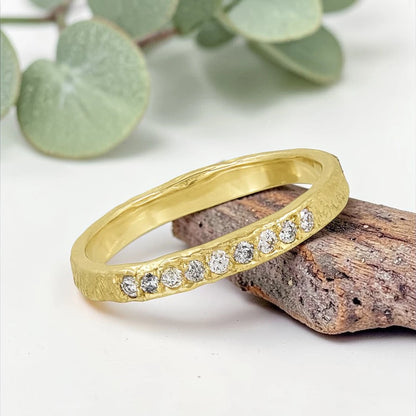 Rustic Gold Salt & Pepper Diamond Ring – Handmade Bridal Band