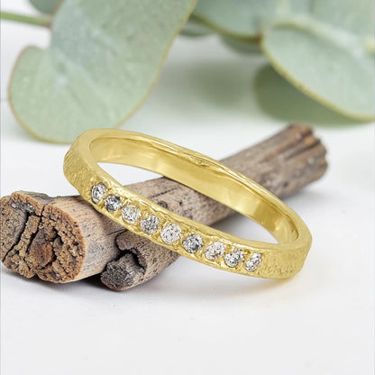 Rustic Gold Salt & Pepper Diamond Ring – Handmade Bridal Band