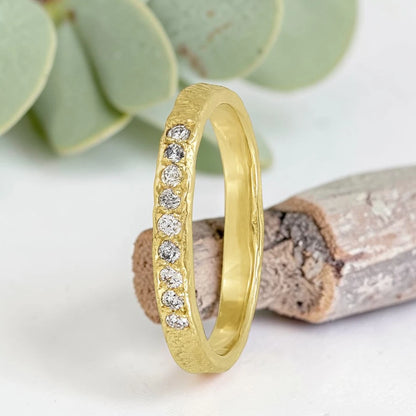 Rustic Gold Salt & Pepper Diamond Ring – Handmade Bridal Band
