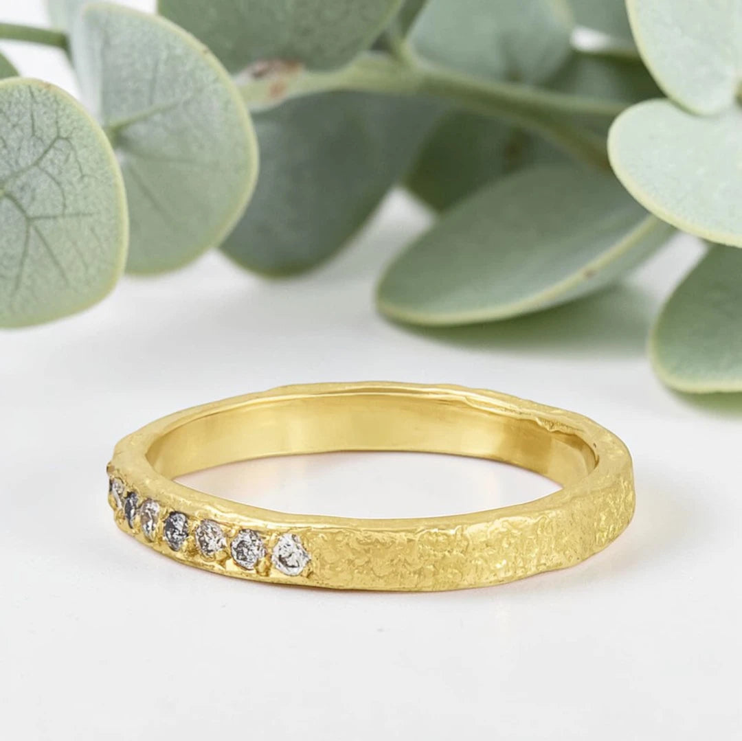 Rustic Gold Salt & Pepper Diamond Ring – Handmade Bridal Band