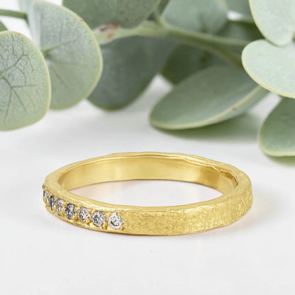 Rustic Gold Salt & Pepper Diamond Ring – Handmade Bridal Band