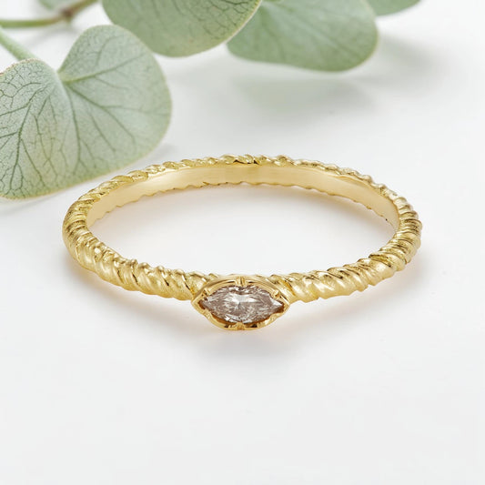 Marquise Salt & Pepper Diamond Ring – Minimalist Entwined Bridal Band