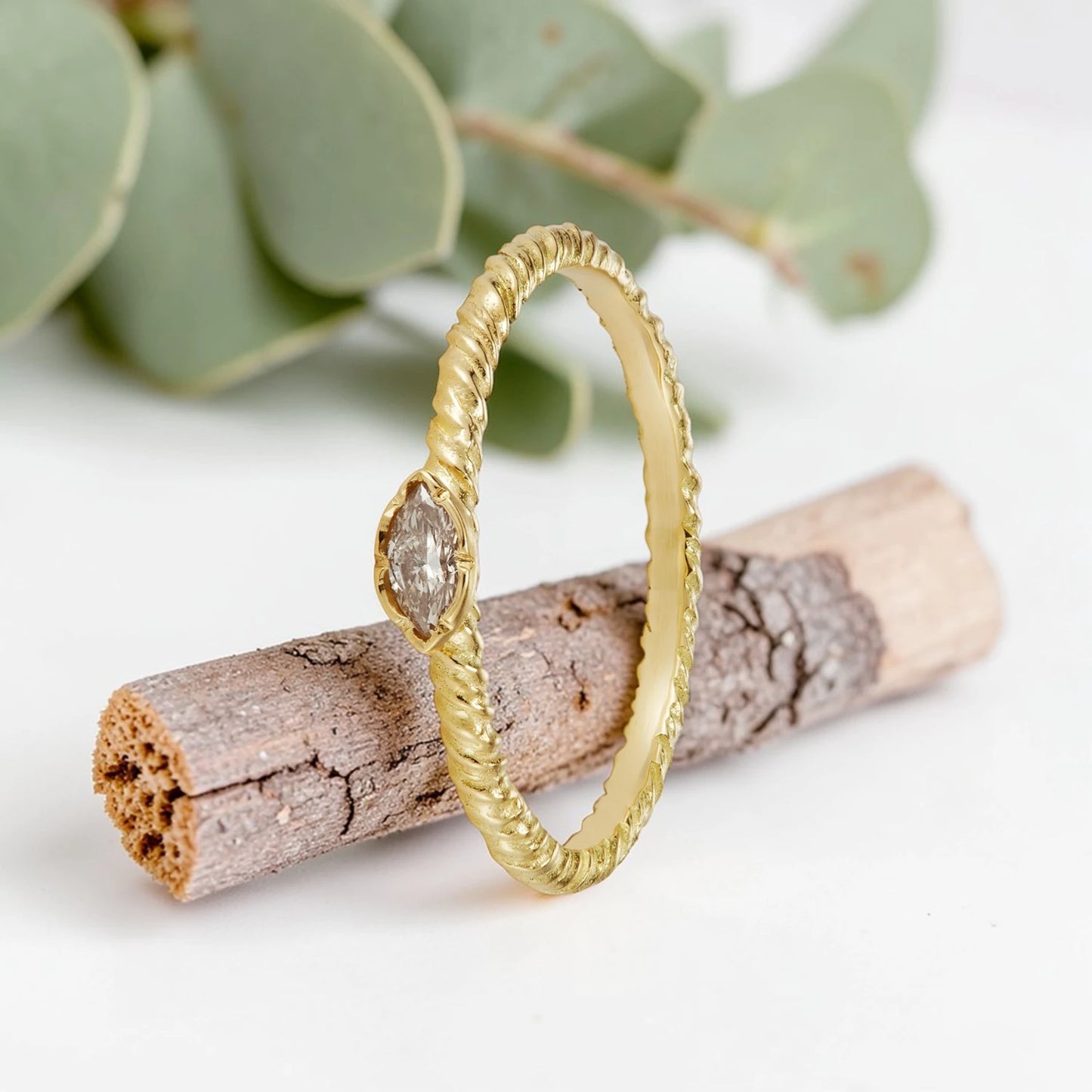 Marquise Salt and Pepper Diamond Ring with Entwined Band