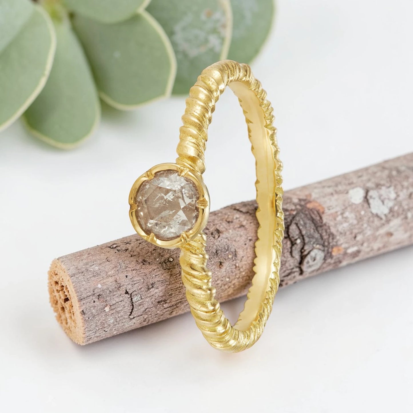Salt & Pepper Round Diamond Ring, Minimalist Engagement Ring, Nature-Inspired Fine Jewelry