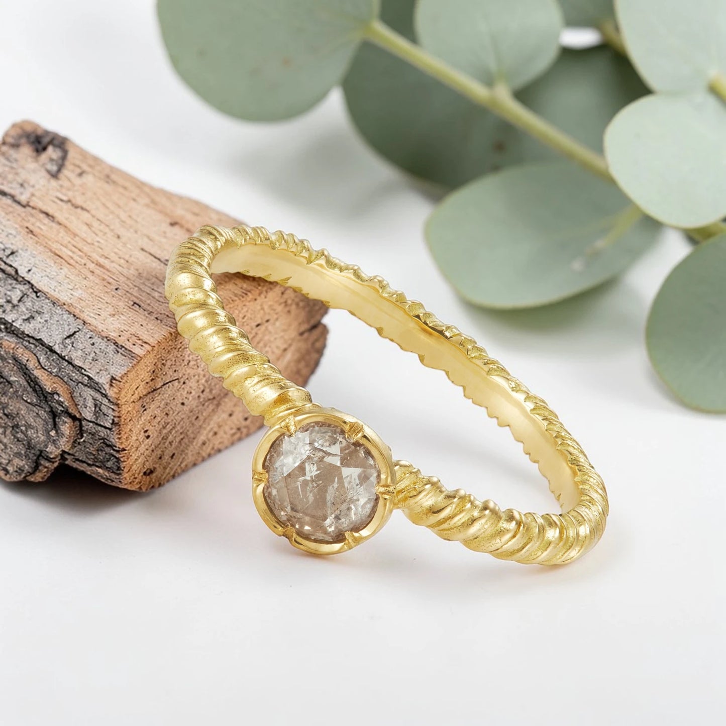 Salt & Pepper Round Diamond Ring, Minimalist Engagement Ring, Nature-Inspired Fine Jewelry