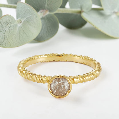 Salt & Pepper Round Diamond Ring, Minimalist Engagement Ring, Nature-Inspired Fine Jewelry