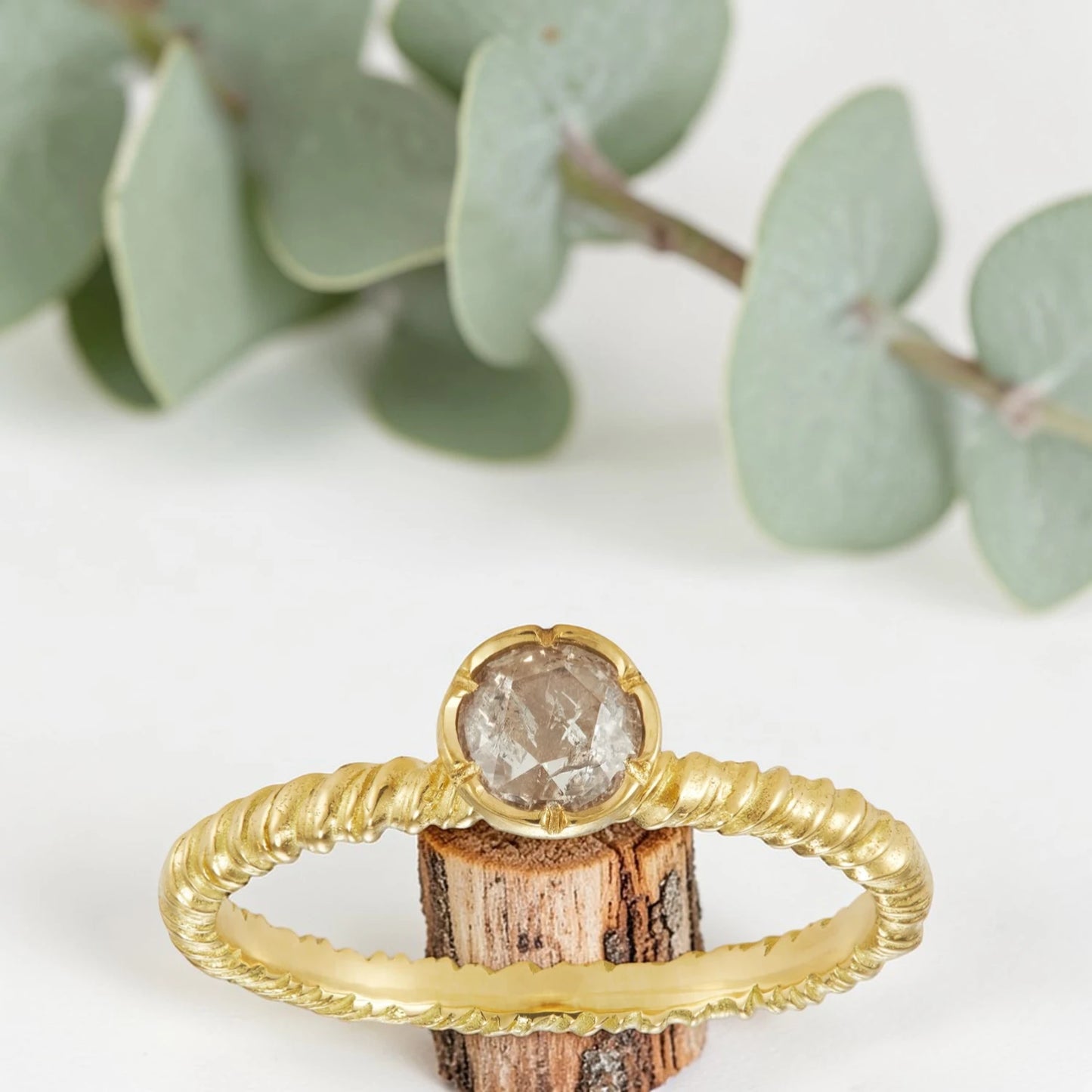Salt & Pepper Round Diamond Ring, Minimalist Engagement Ring, Nature-Inspired Fine Jewelry