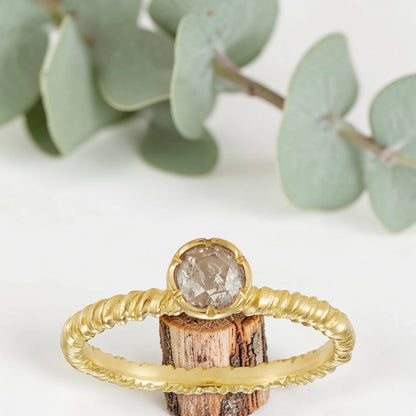 Salt & Pepper Round Diamond Ring, Minimalist Engagement Ring, Nature-Inspired Fine Jewelry