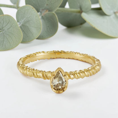 Pear Salt and Pepper Diamond Engagement Ring in Gold