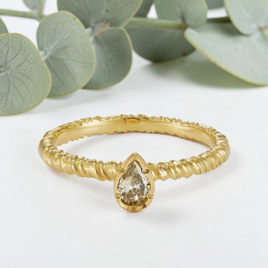 Pear Salt & Pepper Diamond Engagement Ring – Minimalist Nature-Inspired Bridal Jewelry