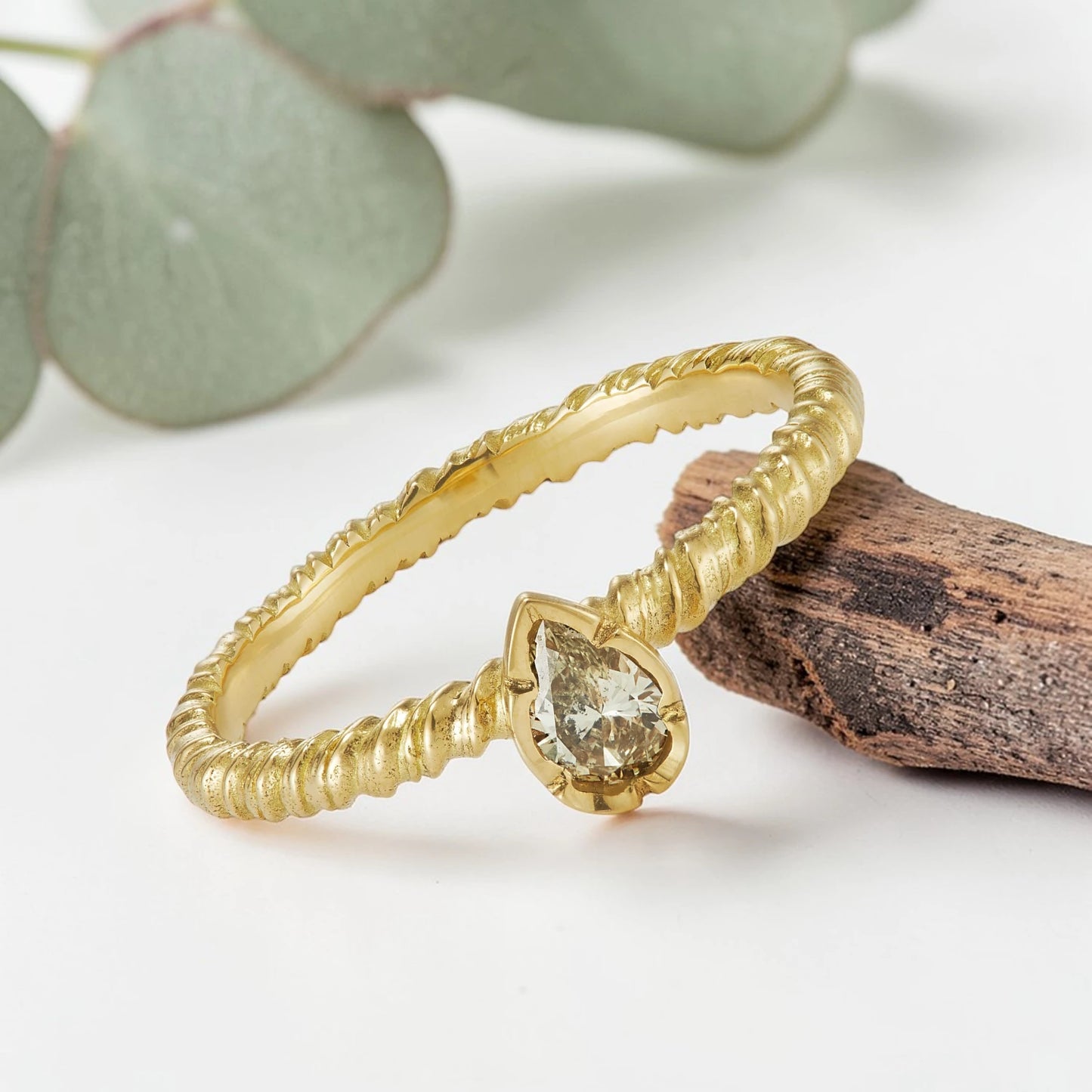 Pear Salt and Pepper Diamond Engagement Ring in Gold