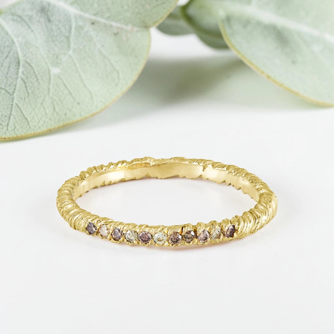 Salt and Pepper Diamond Engagement Ring with Rustic Textured Band