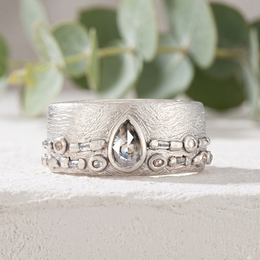 Salt and Pepper Diamond Wide Rustic Ring
