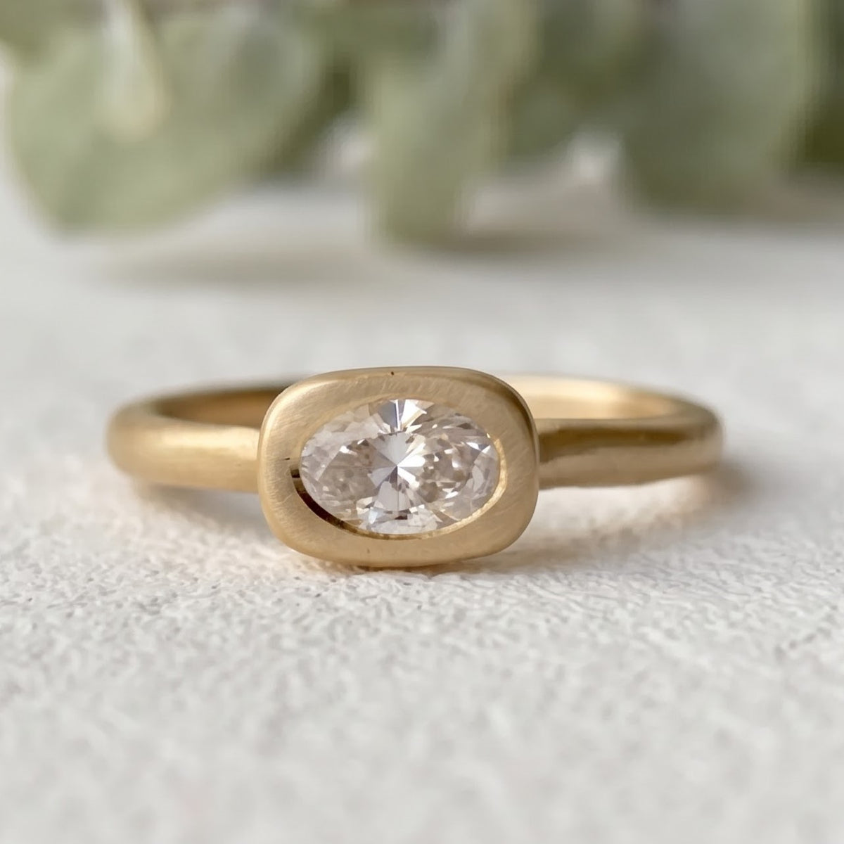 Oval Lab Grown Diamond Ring Bezel Set Solitaire Handmade