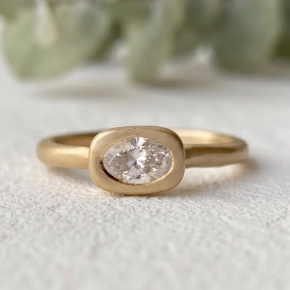 Oval Lab Grown Diamond Ring Bezel Set Solitaire Handmade