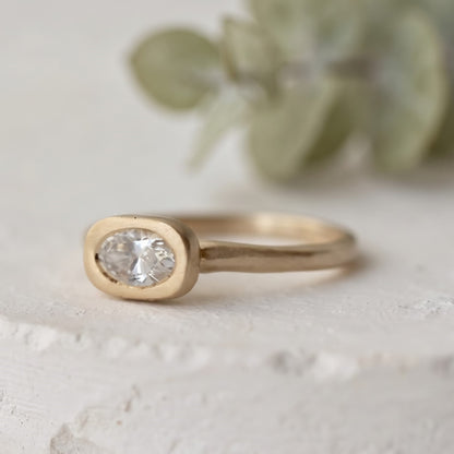 Oval Lab Grown Diamond Ring Bezel Set Solitaire Handmade