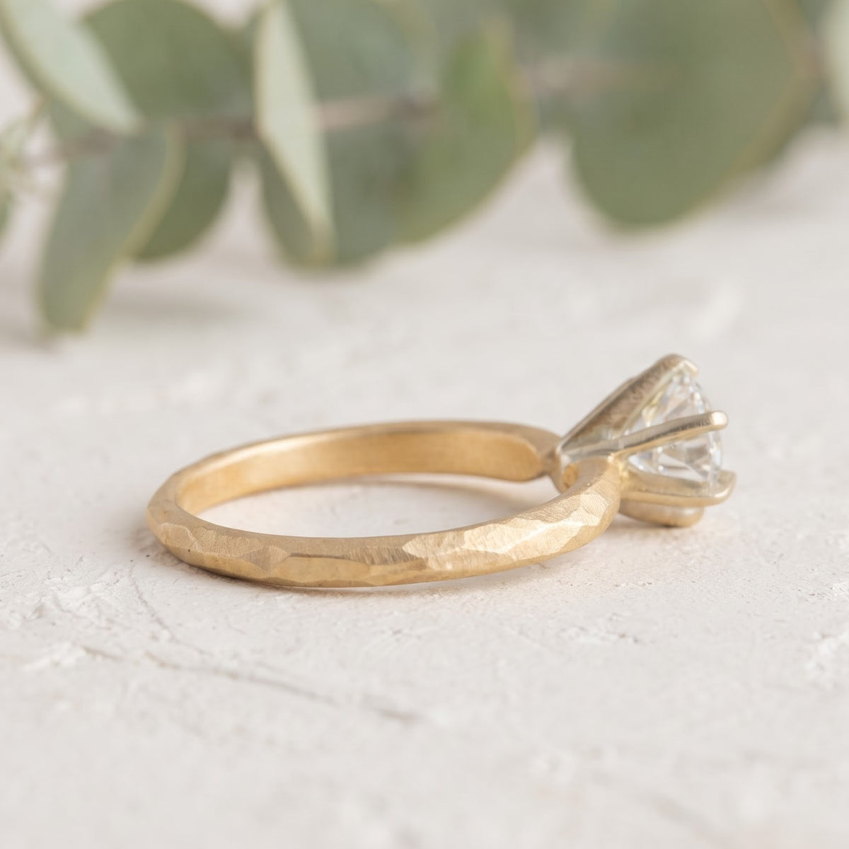 Round Rose Cut Lab Grown Diamond Ring With Facet and
