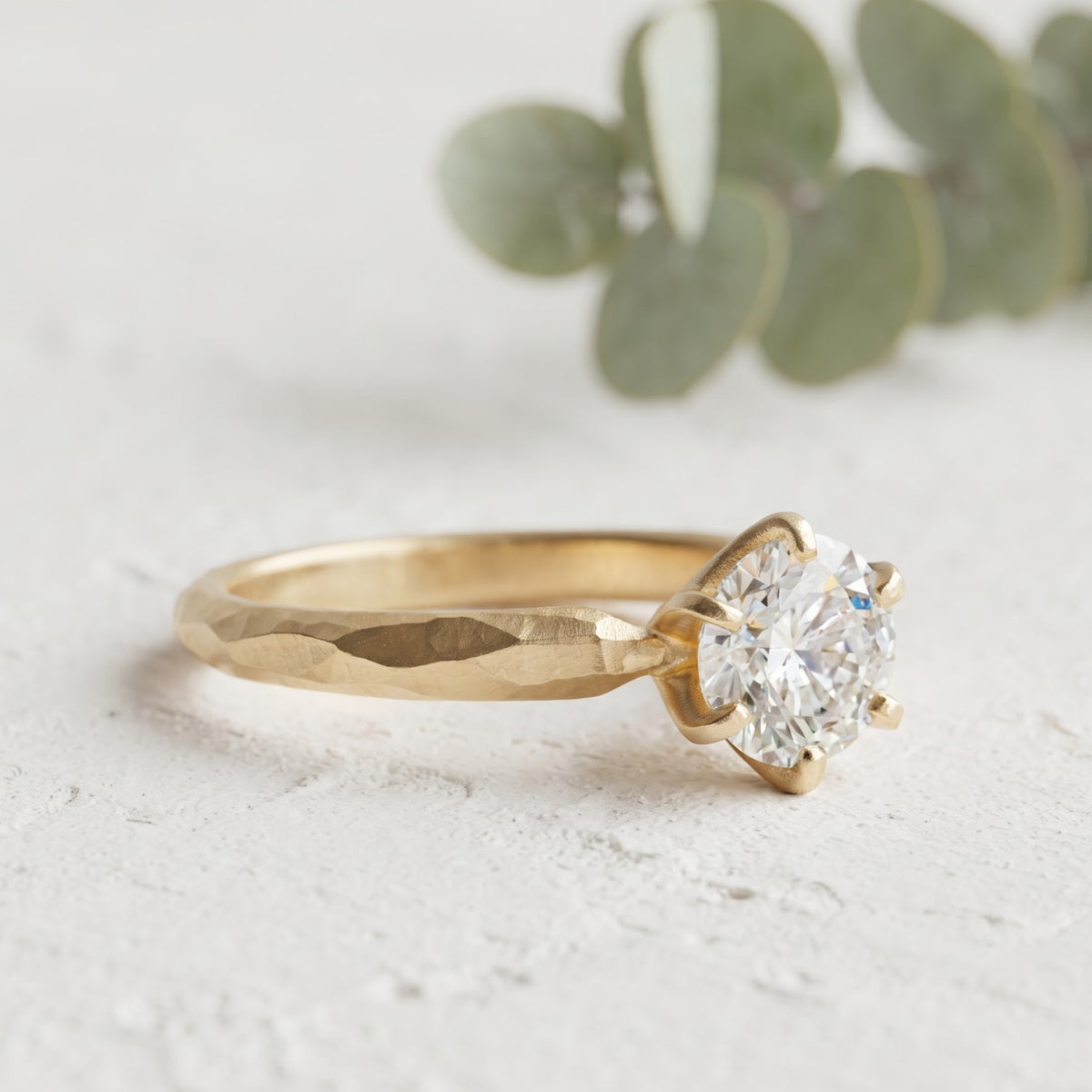 Round Rose Cut Lab Grown Diamond Ring With Facet and