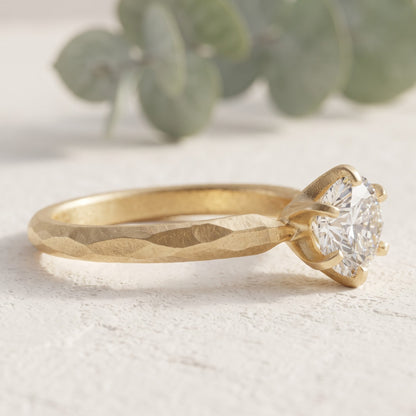 Round Rose Cut Lab Grown Diamond Ring With Facet and