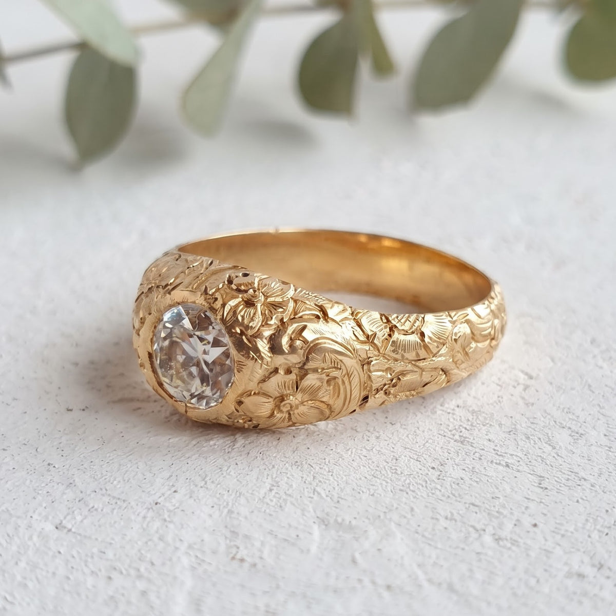 Round European Cut Nature Inspired Lab Grown Diamond Ring