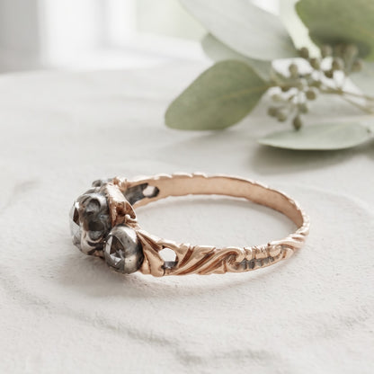 Antique Vintage Nature Inspired Salt & Pepper Diamond Ring
