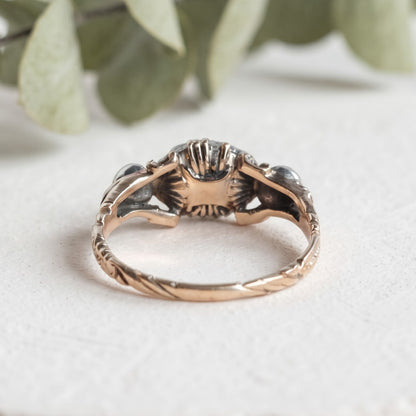 Antique Vintage Nature Inspired Salt & Pepper Diamond Ring