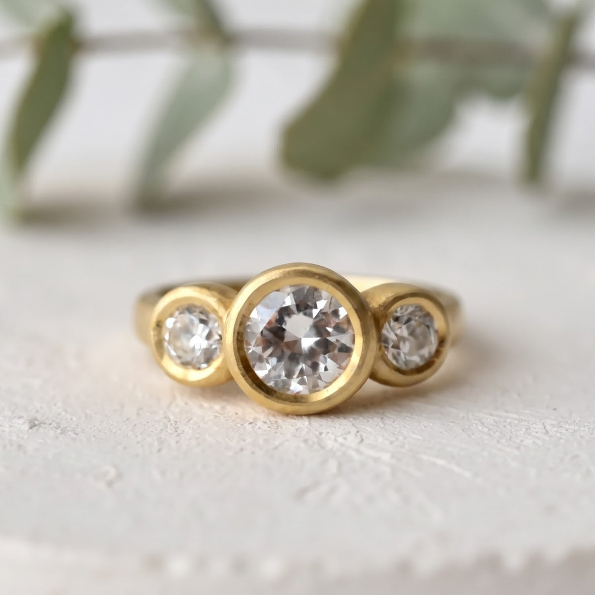 Three Stone Round Cut Diamond Ring