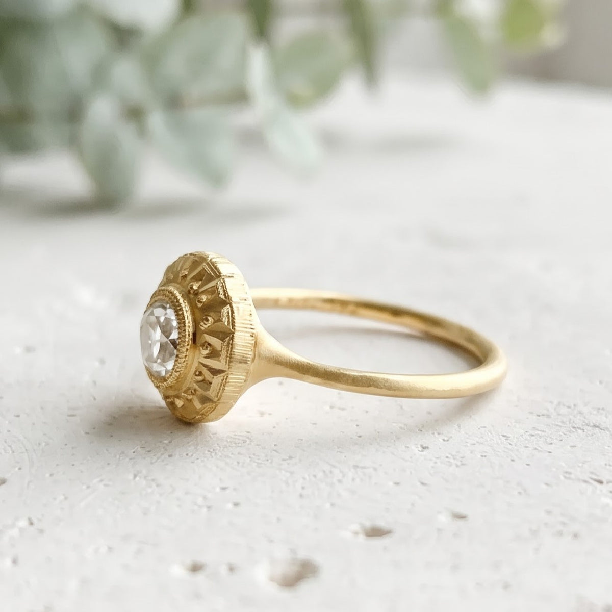 Artisan Engraved White Diamond Ring