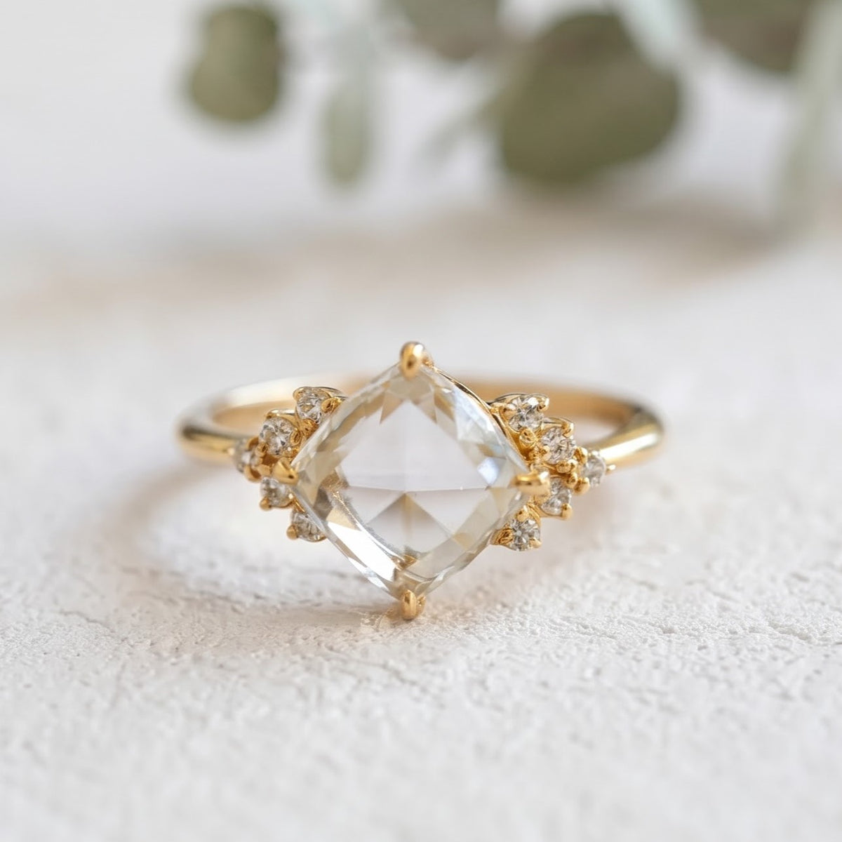 Elegant Rose Cut Cushion Diamond Ring