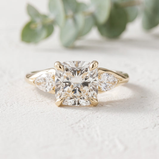 Cushion Cut Lab Grown Diamond Three Stone Solitaire Ring