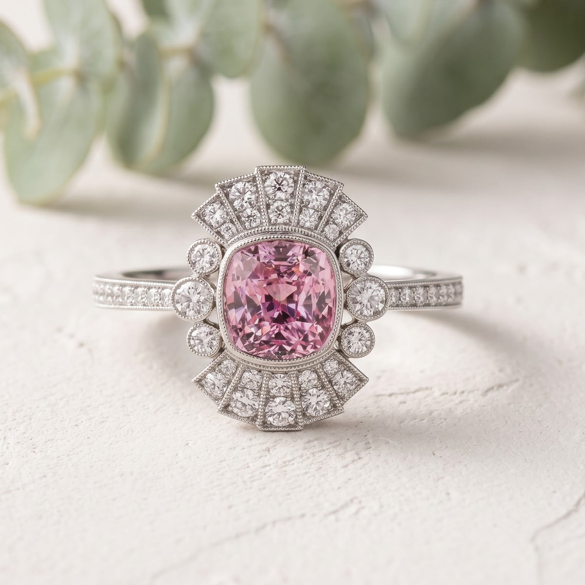Art Deco Vintage Sapphire Halo Ring Antique Style Jewelry