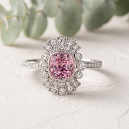 Art Deco Vintage Sapphire Halo Ring Antique Style Jewelry