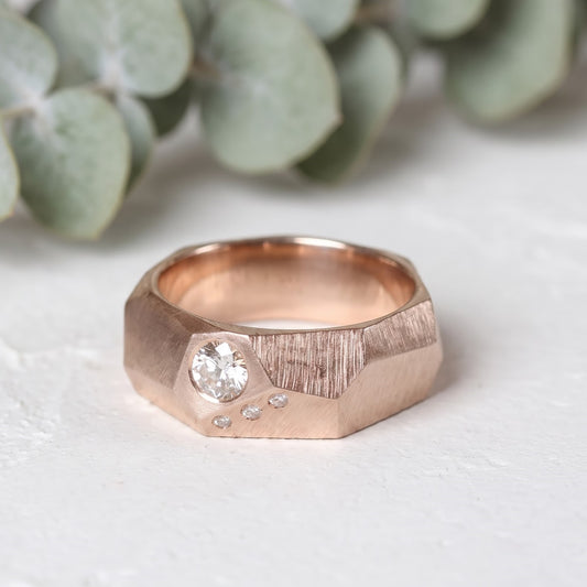 Custom Facet Diamond Wedding Ring Handmade Gold Ring