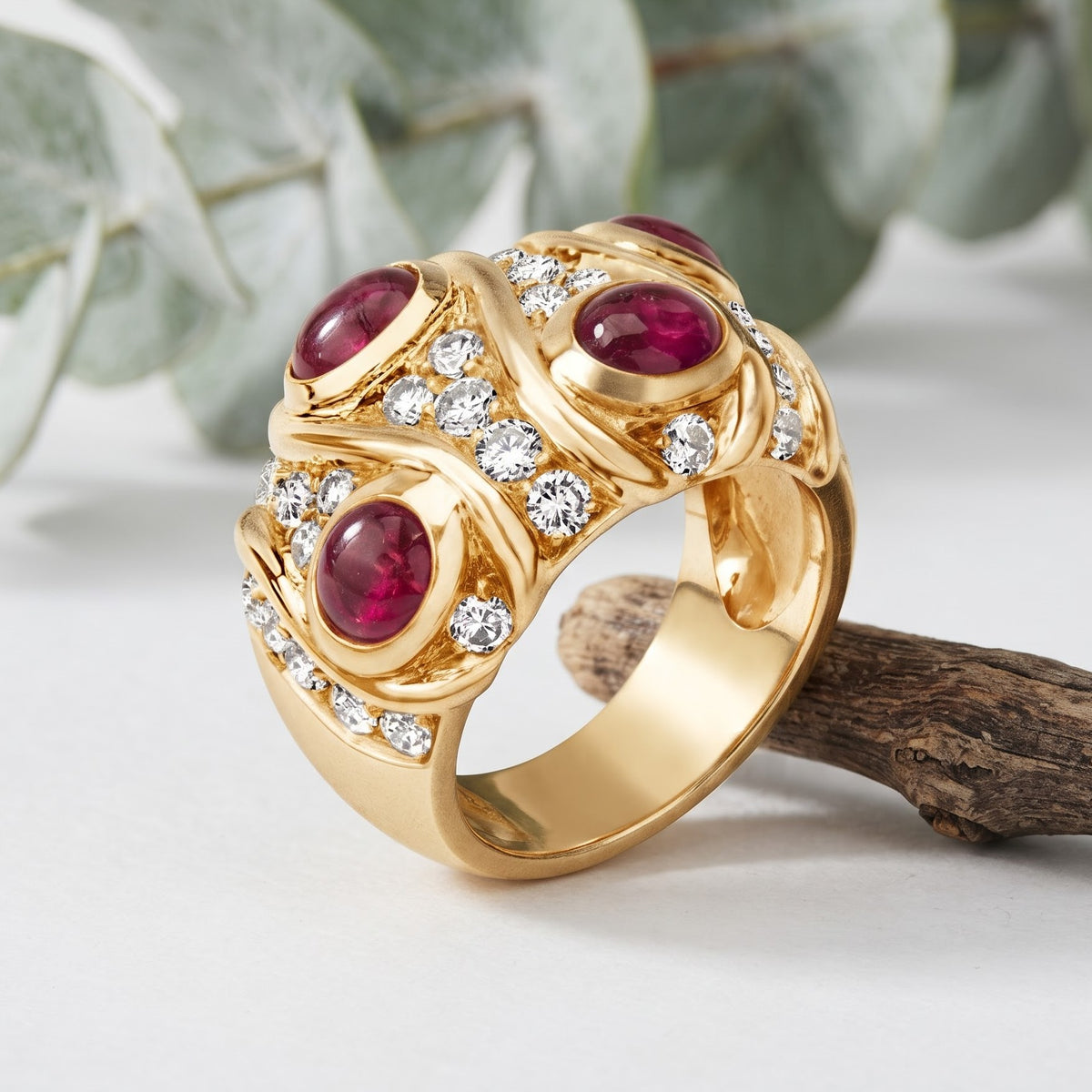 Art Deco Ruby Diamond Gold Ring
