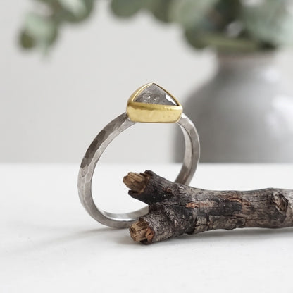 0.80 CT Triangular Salt and Pepper Diamond Handmade Ring