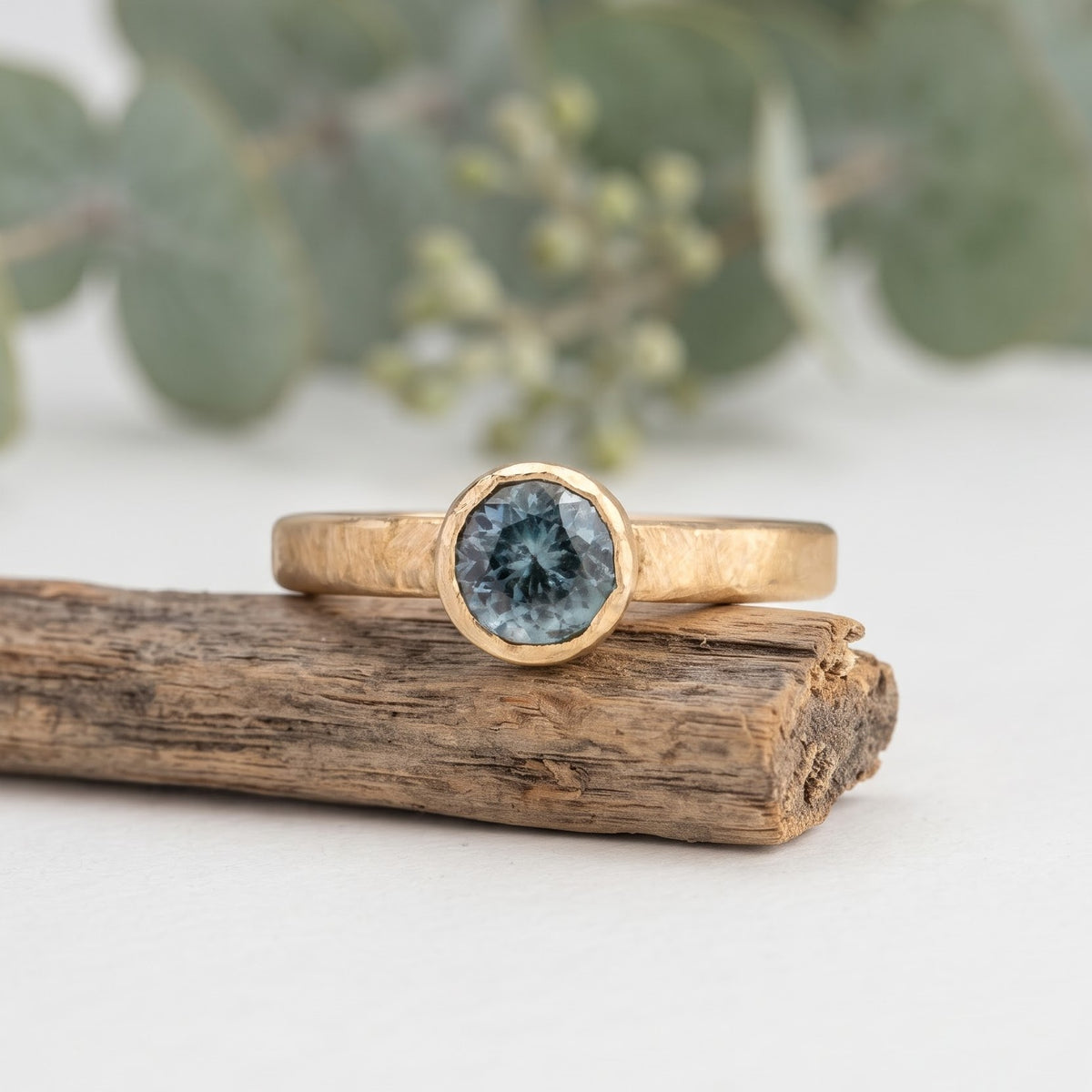 Round Sapphire Ring 0.75 Ct Handmade Jewelry