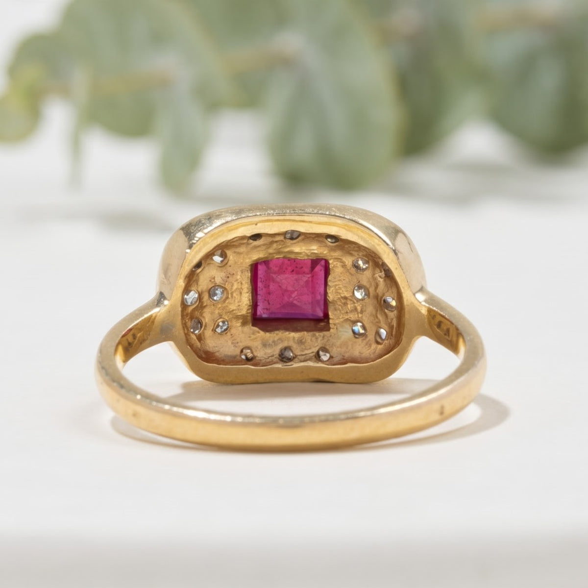 Handmade Ruby Ring with Salt and Pepper Diamond Accents