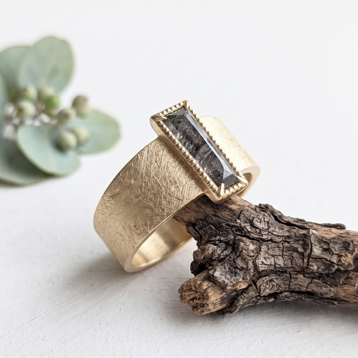 Salt and Pepper Step Cut Diamond Band