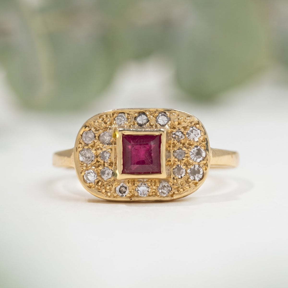Handmade Ruby Ring with Salt and Pepper Diamond Accents