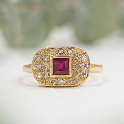 Handmade Ruby Ring with Salt and Pepper Diamond Accents