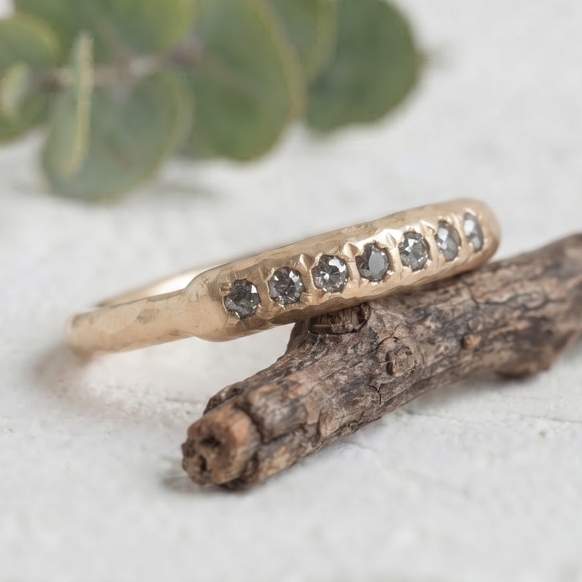 Natural Salt and Pepper Diamond Band | Handmade Diamond Band