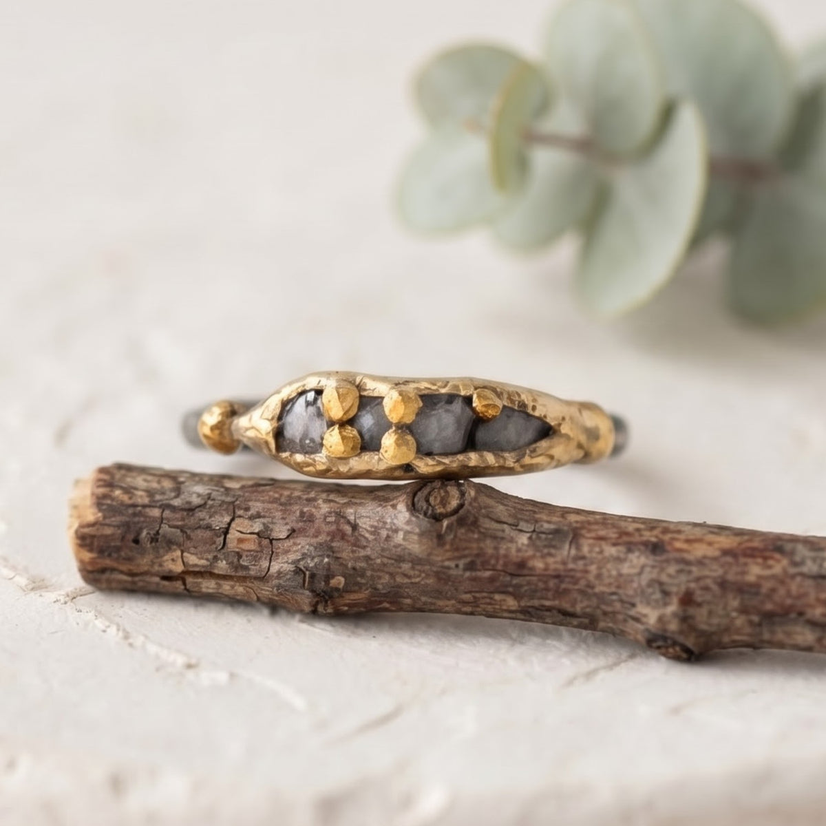 Salt and Pepper Diamond Nature Inspired Ring