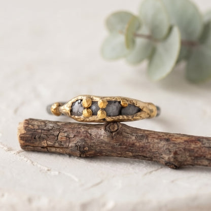Salt and Pepper Diamond Nature Inspired Ring