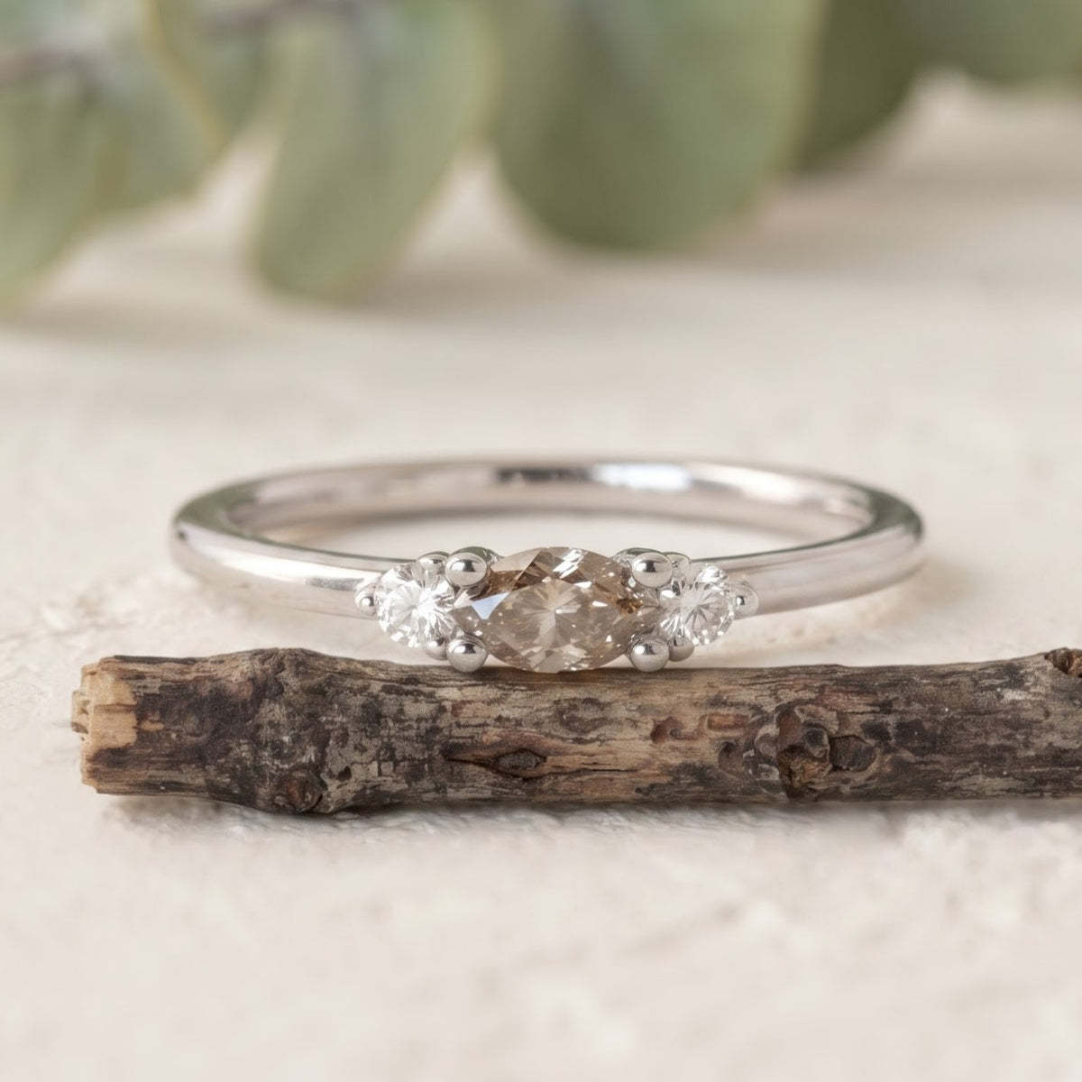 Marquise Cut Champagne Lab Grown Minimalist Diamond Ring