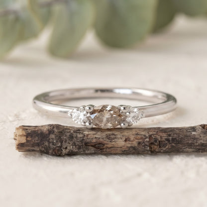 Marquise Cut Champagne Lab Grown Minimalist Diamond Ring