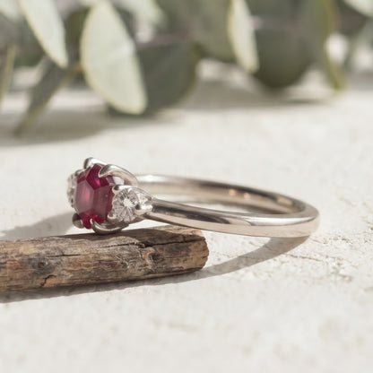 Pink Hexagon Ruby Ring with Lab Grown Diamond Accents