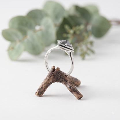 Shield Cut Salt and Pepper Diamond Ring with Round Accents